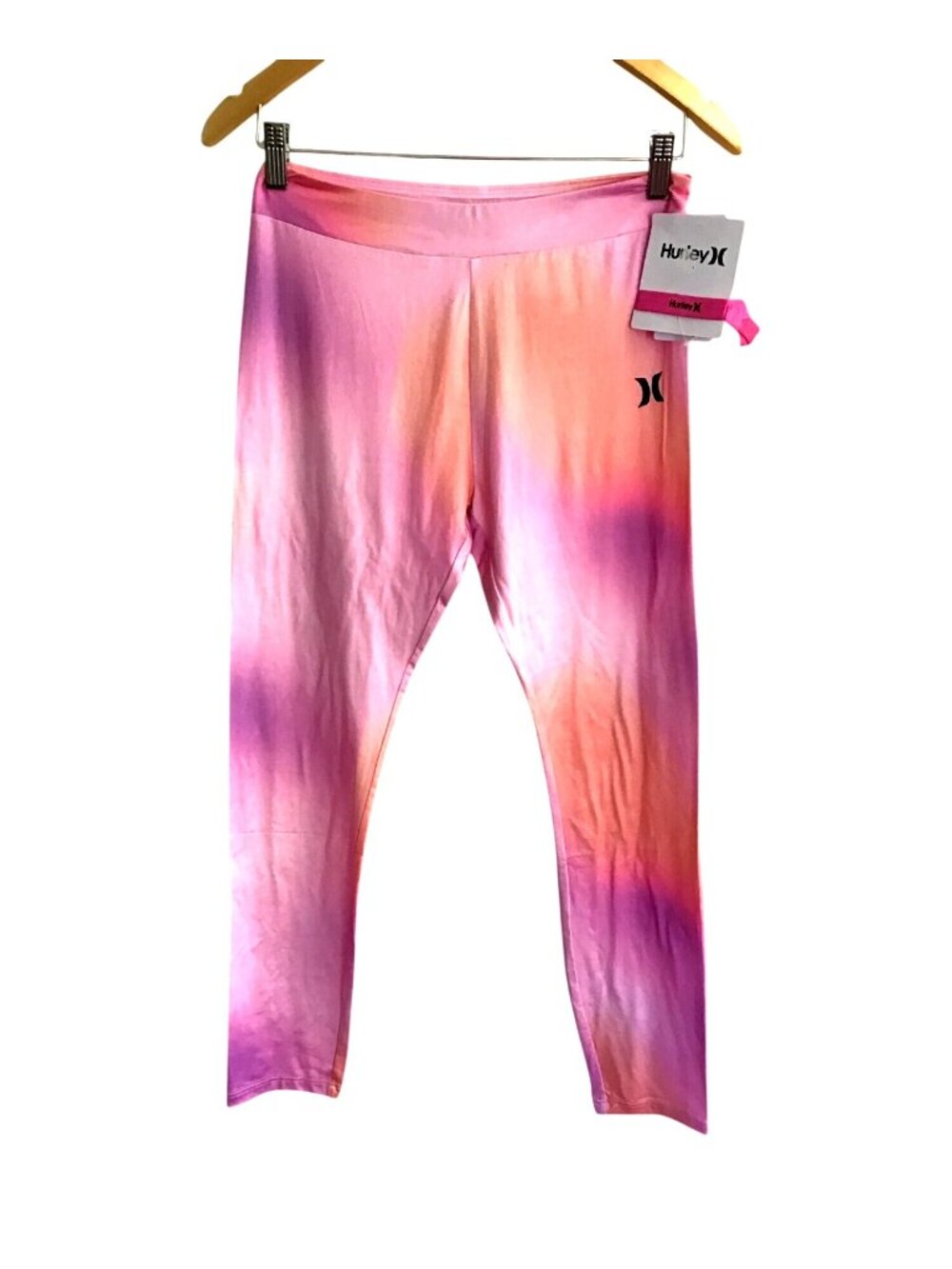HURLEY-YOUTH GIRLS HIGH RISE ELASTIC WAISTPINK TYEDYE LEGGINGS SIZE X-LARGE- NWT